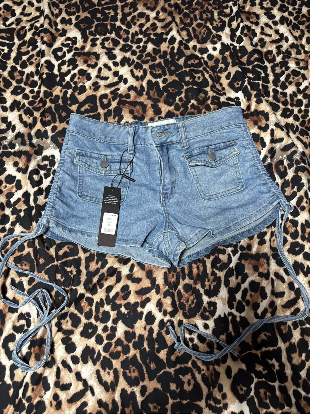 Fashion Nova Light Blue Tie-Side Denim Shorts